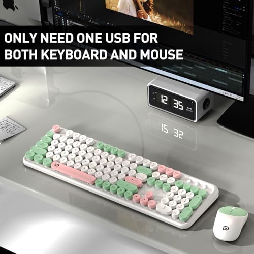 Cute Wireless Keyboard and Mouse Combo,Round Keycaps,for Long Nails,Green
