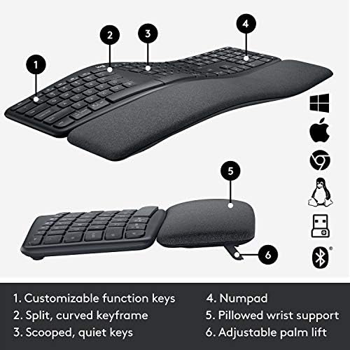 Logitech Ergo K860 Wireless Ergonomic Keyboard with Wrist Rest and MX Vertical Wireless Mouse