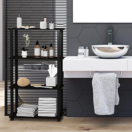 Furinno TURN-S-TUBE Storage Shelves, 4-Tier Book Shelf, Corner Shelf, Toolless Open Shelves, for Organization and Storage, Living Room, Garage, Home Office, Espresso