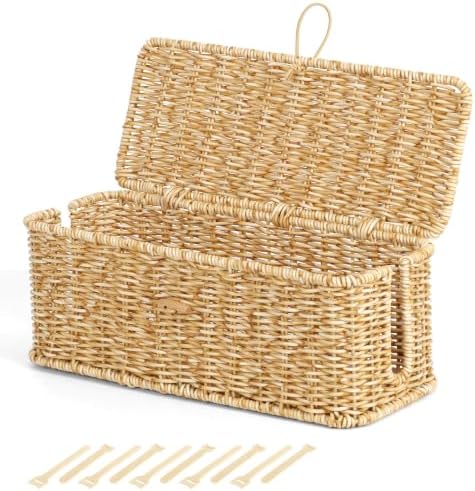 Cable Management Box, Cord Organizer with Lid & Cable Ties - Natural, M