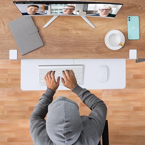 ETHU Under Desk Keyboard Tray with C-Clamp, 26.77x11.81", White