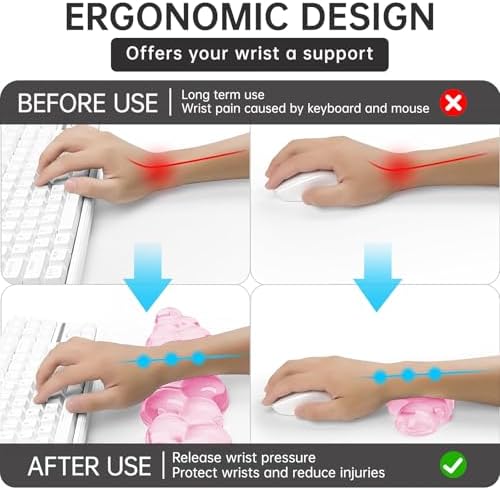 Mouse Pad with Wrist Rest, Soft Cloud Gel Keyboard Mouse Pad Set with Hand Wrist Support, Cute Non Slip Office Desk Accessories for Comfort/Pain Relief/Computer/Laptop (Pink Cloud)