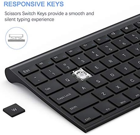 Vssoplor Wireless Keyboard and Mouse, Rechargeable Ultra Slim, Dark Black