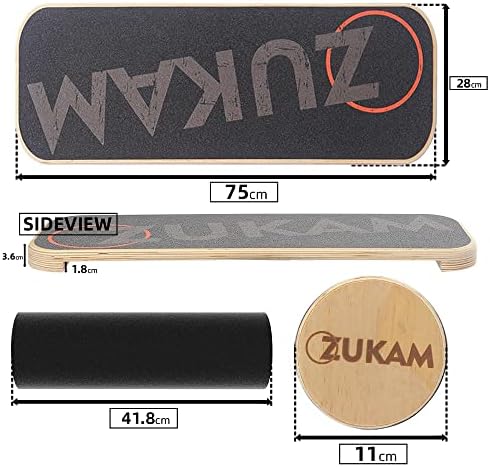 Balance Board Trainer, Wooden Balancing Board with Workout Guide to Exercise and Build Core Stability, Wobble Board for Skateboard, Hockey, Snowboard & Surf Training