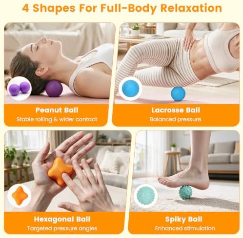 Massage Ball Set with Peanut, Lacrosse, Spiky & Trigger Point Therapy Balls