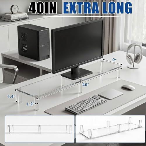 Novabright 40" Extra Long Acrylic Monitor Stand Dual Monitor Riser