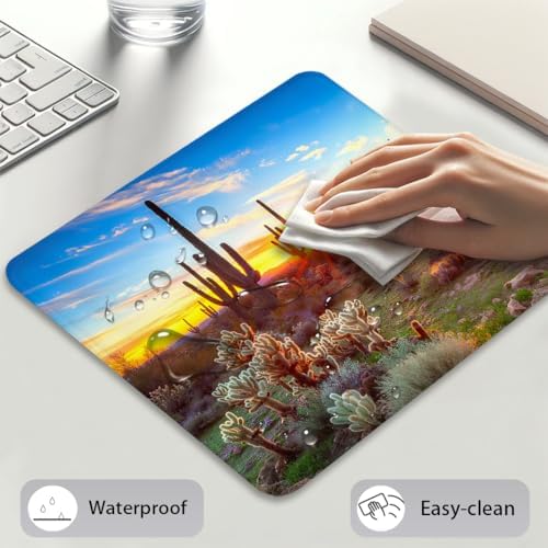 Saguaros At Sunset Scenery Mouse Pad, North American Cactus Desk Mat