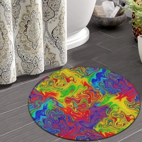 Large Round Area Rug Home Decor Modern Bathroom Rug Kitchen Office Circle Rug for Living Room Sofa Circle Cute Mat Rainbow Neon Watercolors