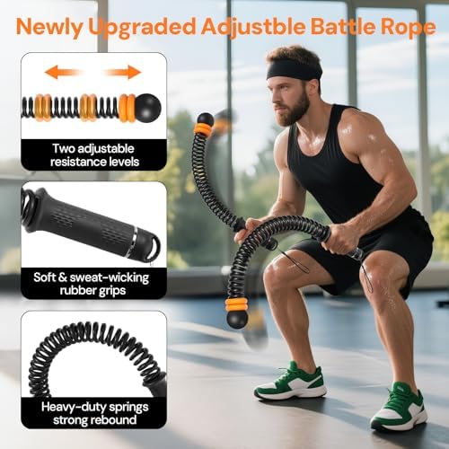 Ropeless Battle Ropes, Adjustable Weights Cordless Battle Ropes for Home Gym with Headbands, Portable Workout Workout Equipment for Small Spaces, Strength, HIIT and Low-Impact Cardio for Men & Women