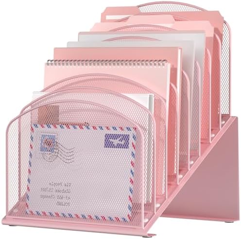 Inclined Desk File Organizer, 8-Section Upright Desk Organizer Standing File Sorter for Office Classroom Desktop Organization (Pink, 8)
