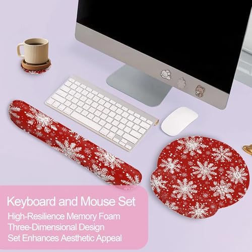 Christmas Snowflakes Keyboard Wrist Rest Pad and Mouse Pad Wrist Support Set,3-in-1 Ergonomic Mouse Pad with Non-Slip Rubber Base for Home Office Game Computers Desk,
