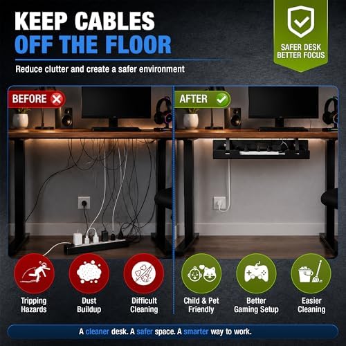 Under Desk Cable Management Tray 23.6" – Steel Wire Cable Holder Organizer for Work from Home, Office & Gaming Setup