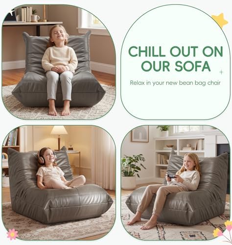 Hobestluk Kids Bean Bag Chair Small Beanbag Couch with Leather Fabric