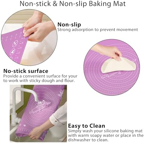 Silicone Baking Mat 28" x 20" Extra Thickness Dough Rolling Mat with Measurements and Edge Heightening, Non-stick Food Grade Silicone Pastry Mat for Pastry, Bread, Cookies, Pizza, Fondant, Pasta