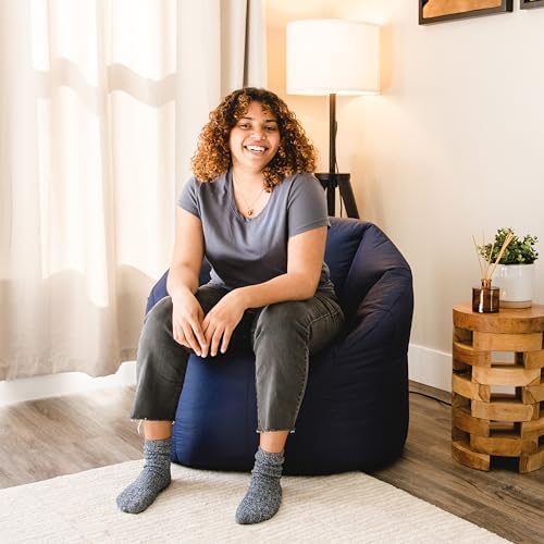 Big Joe Milano Bean Bag Chair for Kids, Teens, Adults, Durable Easy-Clean Navy Smartmax, Nylon Polyester Blend, Lightweight Seat for Reading Nook and Gaming, 2.5 Foot Refillable
