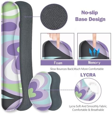 ToLuLu Extended Gaming Mouse Pad, Memory Foam Ergonomic Keyboard Mouse Wrist Rest Support Set, Large Desk Mat with Stitched Edges, Non-Slip Base Mousepad for Home Office Game Study, Purple Hearts