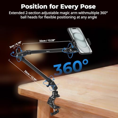 SMALLRIG 26" Magic Arm with Super Clamp, Overhead Phone Mount w/Cable Clip