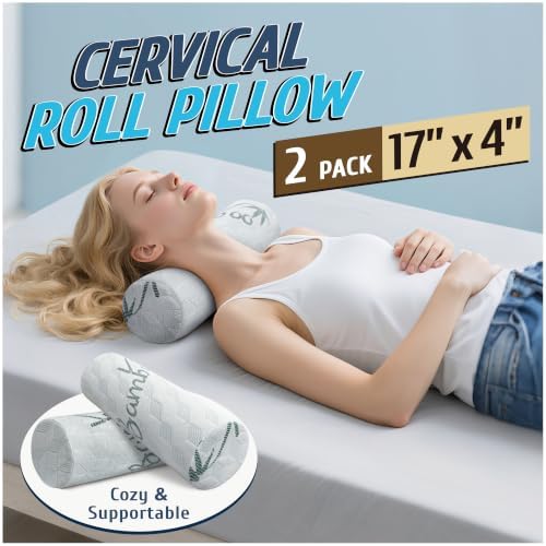 Cervical Roll Pillow, Cylinder Neck Pillow with Removable Washable Cover