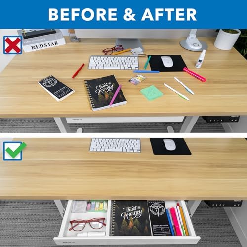 Mount-It! Under Desk Drawer Organizer with 2 Compartments, Shallow Low-Profile Slide-Out Desk Tray, 20.7″ x 8.9″ x 1.8″, Pull-Out Pencil Drawer for Traditional & Standing Desks- White