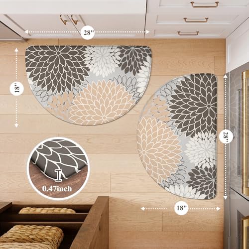 KIMODE Half Circle Kitchen Mats for Floor Cushioned Anti Fatigue 2PCS Semi