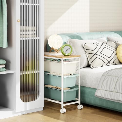 KINGBOARD Slim Rolling Cart with 3 Drawers, Metal Utility Storage Cart