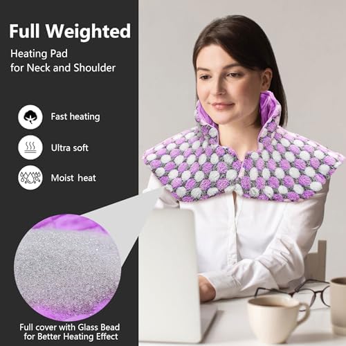 Full Weighted Heating Pad for Neck and Shoulders, Pasonio Large Electric Heated Wrap for Cramps and Pain Relief - 2.4lb Hot Heat Pad with Moist & Dry Heat Therapy Options, Washable- (18"x22") - PYQ03