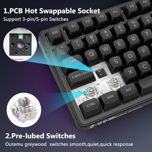 HUO JI Z-99 Wired Mechanical Keyboard, Creamy Sound, RGB Backlit, Black