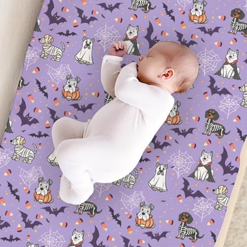 Cartoon Cute Halloween Dogs Bats Candy Corn Pattern Baby Changing Pad Cover, Unisex Fall Winter Holiday Nursery Diaper Changing Table Pad Mat Sheet for Boys Girls-16x32