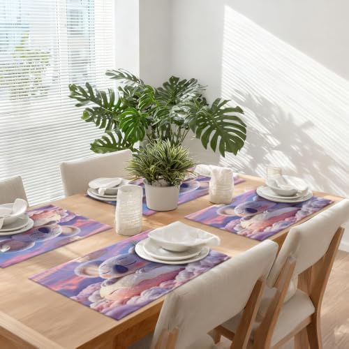 Koala Marshmallow Dreamy Placemats, Cute On Sweet Cloud Place Mats for Dining/Kitchen Table Waterproof Washable Linen Heat Insulation Dinner Table Mats 12X18 in 6 Pcs