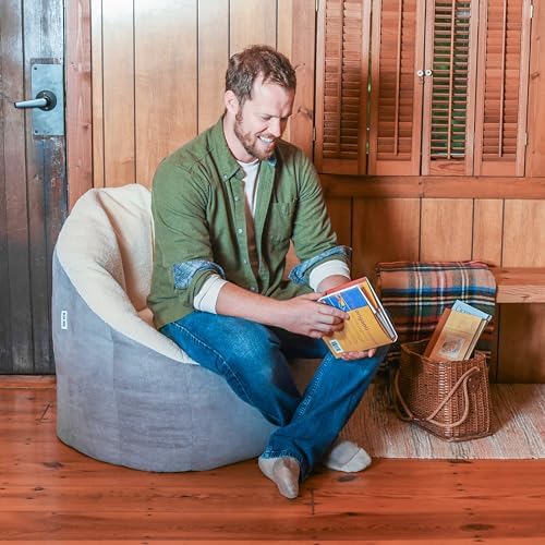 Big Joe Milano Bean Bag Chair, Oat Sherpa and Graphite Vegan Suede, Soft Polyester, 2.5 feet