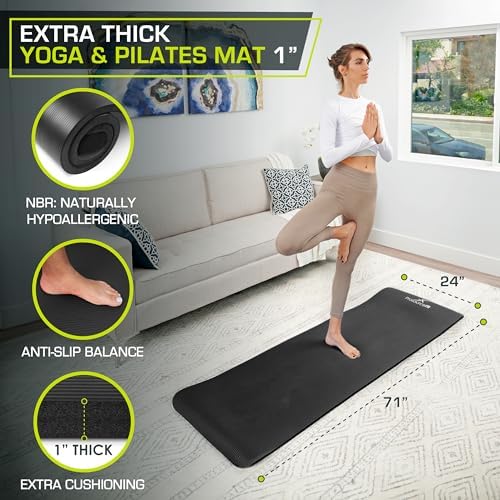 ProsourceFit Extra Thick Yoga and Pilates Mat, 71-inch Long High Density Exercise Mat with Comfort Foam and Carrying Strap