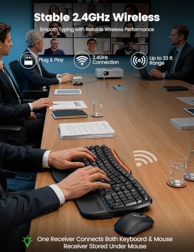 Ergonomic Wireless Keyboard and Mouse Combo, Full Size Wave, Natural Typing