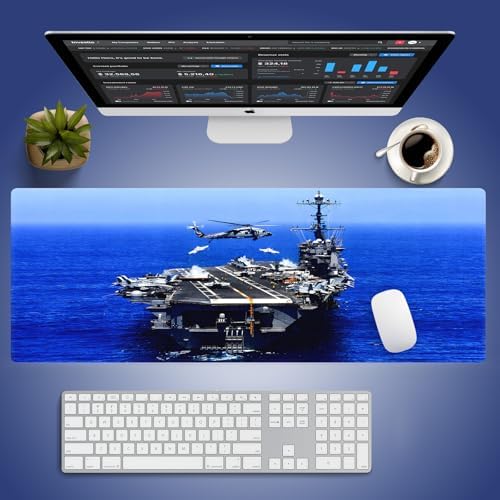 Aircraft Carrier Large Blue Mouse Pad, US Navy Patriotic Military Desk Mat
