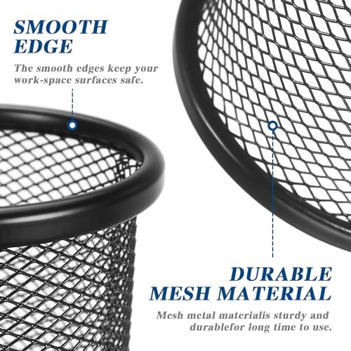 Tamaki Pen Holder Cup for Desk, Wire Mesh Pencil Cup Holder, Black