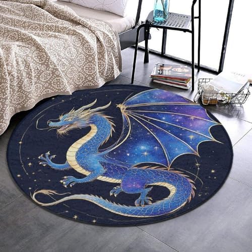 Fashion Round Area Rug Large Non Slip Carpet, Dragon Space Unisex Home Decor Mat