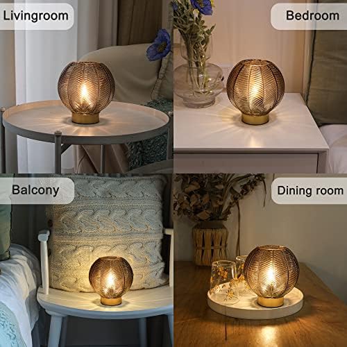 LUSHARBOR Battery Operated Decorative Glass Table Lamp with Timer Amber