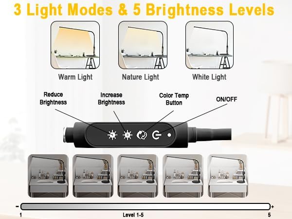 CGBE LED Desk Lamp, 23.6" Nail Light for Desk with Adjustable Gooseneck
