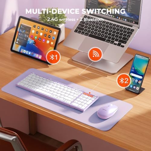 MEETION Foldable Bluetooth Keyboard and Mouse, Portable Combo Purple