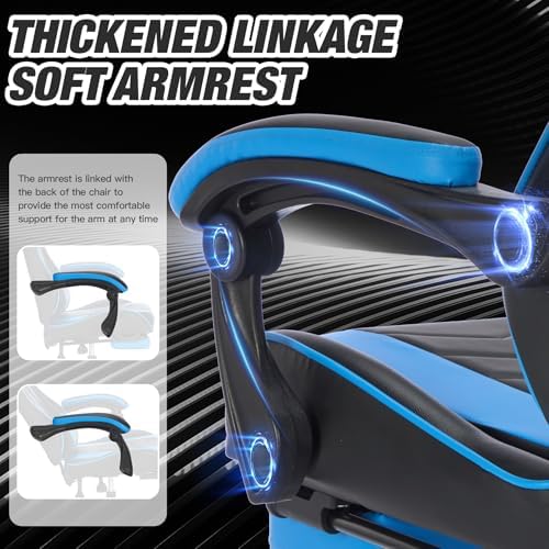 Blue Ergonomic Gaming Chair for Adults with Footrest and Massage