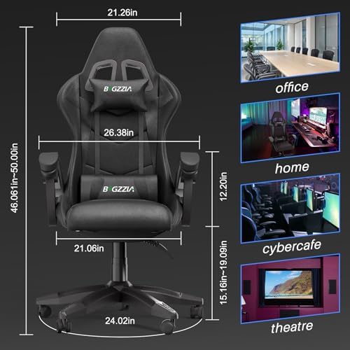 Racingreat Gaming Chair with Lumbar Support, Comfy Gamer Chairs Black