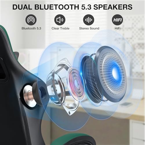 HOFFREE Gaming Chair with Speakers Massage Computer Chairs for Adults-Green
