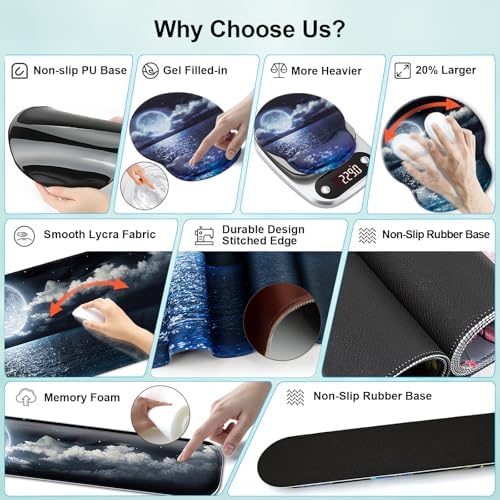 4 in 1 Mouse Pad Set with Wrist Rest for Keyboard,Desk Mat,Coaster-Ocean