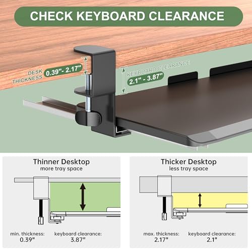 UPGRAVITY Extra Large Keyboard Tray Under Desk - Slide Out with Sturdy C-Clip Mount System, 31.5" (35.8" Including Clamps) x 11.8" Put-Out Keyboard Tray Computer Drawer for Ergonomic Typing, Black