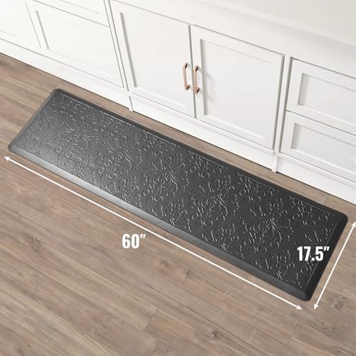 Chef Gear - Anti-Fatigue Wellness Kitchen Mat - Marni Design - Cushioned Comfort Chef Mat - Faux Leather - Cooking & Standing Relief -Skid-Resistant - Measures 17.5"x60" - Black