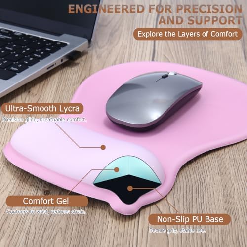 Ergonomic Gel Wrist Rest Mouse Pad, Comfort Mouse Pad with Wrist Support, Non-Slip Rubber Base, Design Desk Accessories Mat for Home Office Computer Laptop
