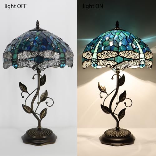Tiffany Table Lamp Stained Glass Bedside Reading Light W12H19 inch
