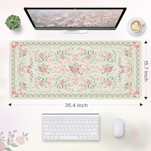 HAOCOO Cute Green Bow Desktop Mat, 35.4" x 15.7" Keyboard Pad for Office