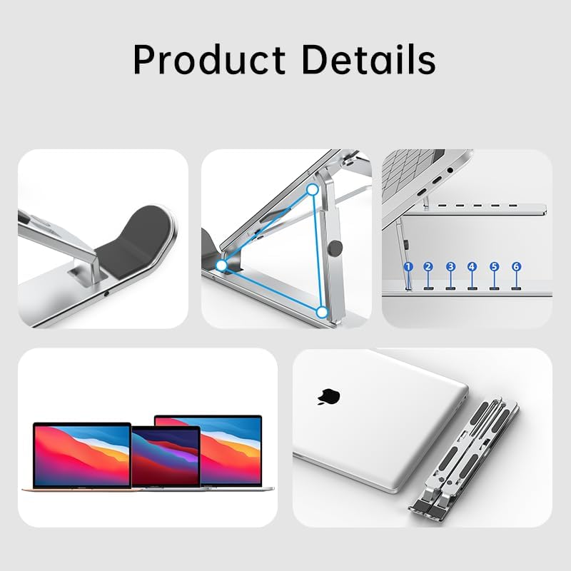 Portable Laptop Stand (Include Storage Bag), Adjustable Folding Aluminum Stand, Compatible with 10-15.6 Inch Laptops, iPad, Tablet. Silver