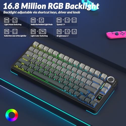 AULA S75 PRO Wireless Mechanical Gaming Keyboard with Screen&Knob, 80 Keys
