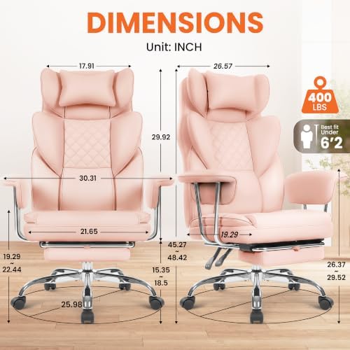 NEO CHAIR Big & Tall Leather Office Chair, High Back, Lumbar Support, Pink